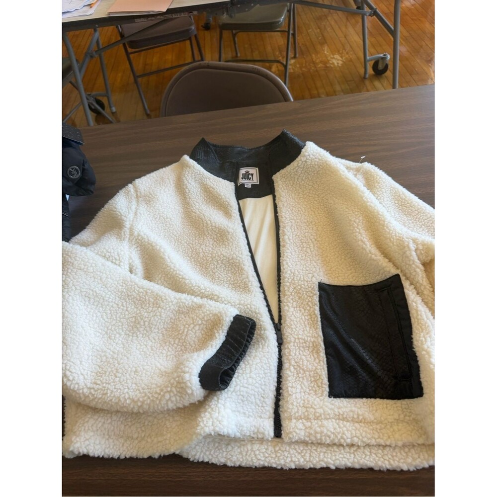 Juicy Couture Black and White Teddy Jacket with Logo Tag
